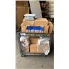 Image 1 : 2 TIER GREY PLASTIC UTILITY CART WITH ASSORTED LAB JACKS & MICRON FILTER CARTRIDGES