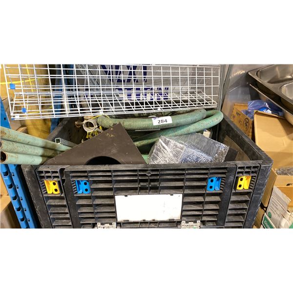 PALLET CRATE OF ASSORTED INDUSTRIAL HOSES, SORTING BINS, PROPANE TANKS & INDUSTRIAL PRODUCT