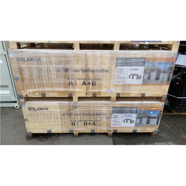 SDLANCH SDL4230TGMS 42' X 30' UNUSED TRIPLE GARAGE METAL SHED, WINE RED COLOUR *COMES IN 2 CRATES*