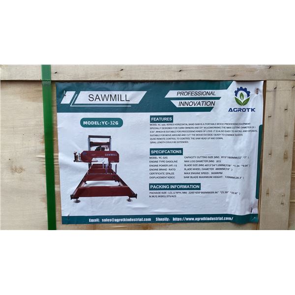 AGT INDUSTRIAL YC-32G 32" DIAMETER R420D 15HP MOTOR PORTABLE INDUSTRIAL SAWMILL *IN CRATE*