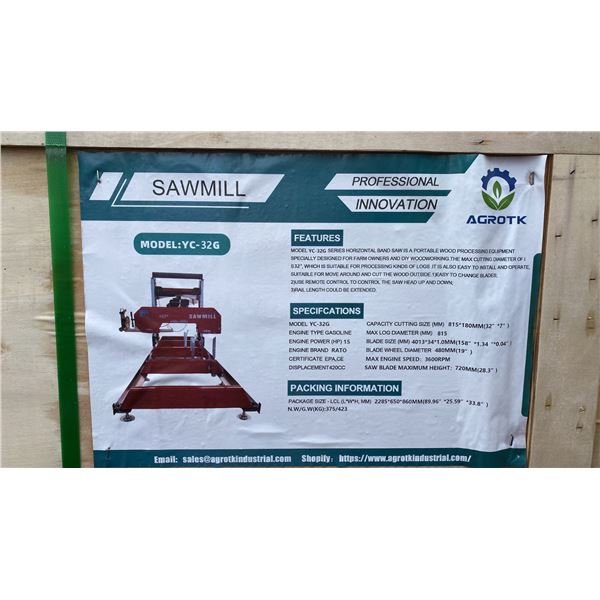 AGT INDUSTRIAL YC-26G 26" DIAMETER R420D 15HP MOTOR PORTABLE INDUSTRIAL SAWMILL *IN CRATE*
