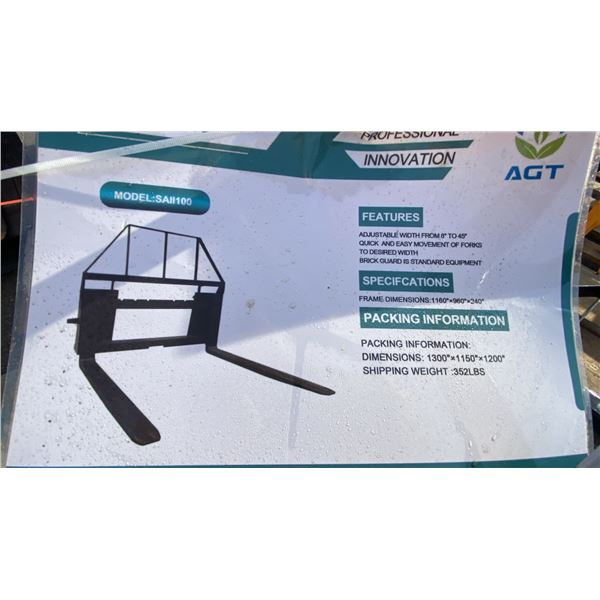 AGT INDUSTRIAL SAII100 SKID STEER PALLET FORK ATTACHMENT WITH 48" FORKS