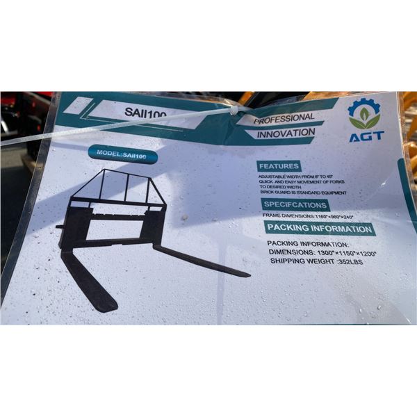 AGT INDUSTRIAL SAII100 SKID STEER PALLET FORK ATTACHMENT WITH 48" FORKS