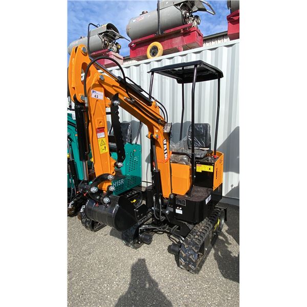 MIVA VA13 YELLOW 13.5 HP GAS POWERED RUBBER TRACK MINI EXCAVATOR WITH ATTACHED DIGGING BUCKET,
