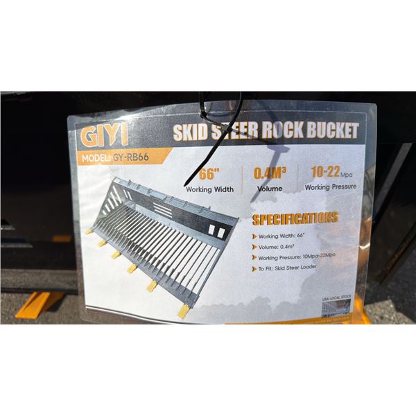 GIYI GY-RB66, 66" HEAVY DUTY SKID STEER ROCK BUCKET ATTACHMENT
