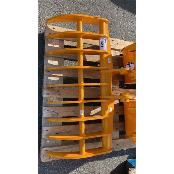 303 YELLOW 38" GRASS RAKE EXCAVATOR ATTACHMENT