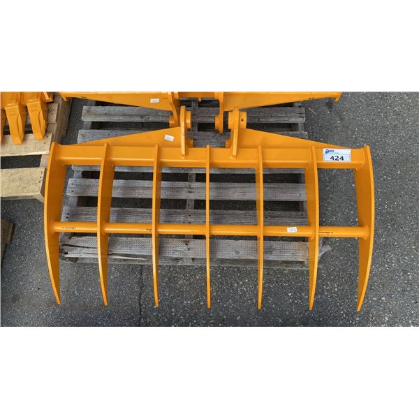 303 YELLOW 16" GRASS RAKE EXCAVATOR ATTACHMENT