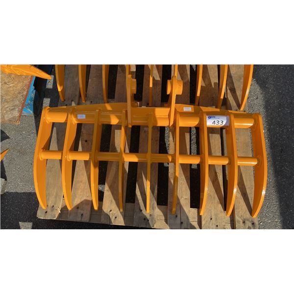 303 YELLOW 38" GRASS RAKE EXCAVATOR ATTACHMENT