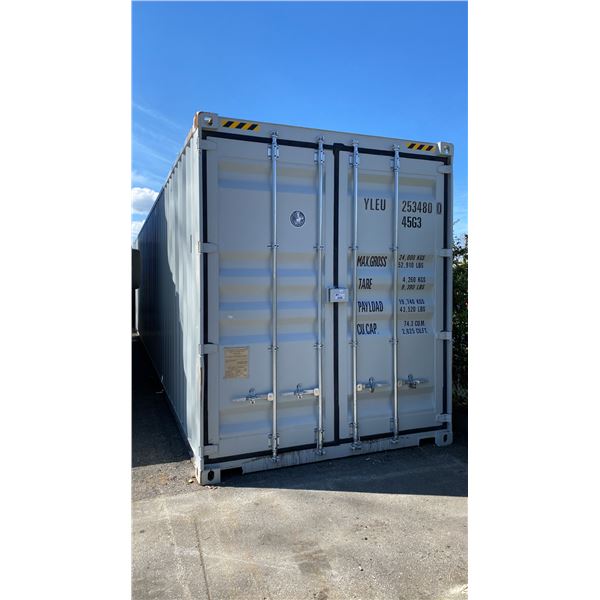 GREY 40' 52,910 LB MAX CAPACITY INDUSTRIAL TRANSPORT CONTAINER WITH 4 DUAL SWING SIDE DOORS DUAL