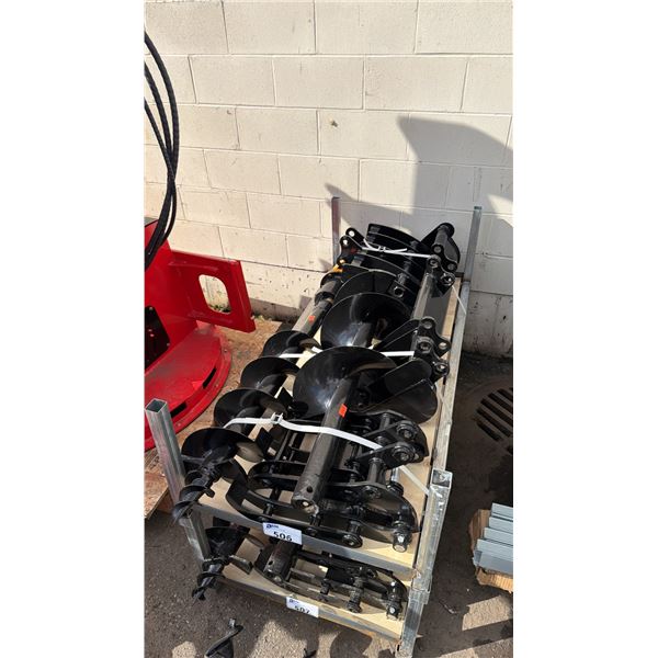 9 PC MINI EXCAVATOR ATTACHMENT SET- 2 BUCKETS, RIPPER, QUICK COUPLER, RAKE, GRAB CLAW, AUGER &
