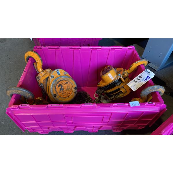 2 ORANGE KITO CHAIN HOISTS- 2 TON & 1.5 TON *BIN NOT INCLUDED*