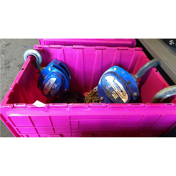 2 PROCRAFT CHAIN HOISTS- 2 TON & 1 TON *BIN NOT INCLUDED*