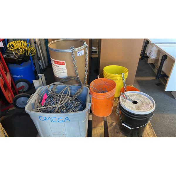 PALLET WITH (6) ASSORTED CONTAINERS OF LARGE VARIETY OF HEAVY CHAIN