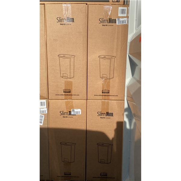 PALLET OF 12 RUBBERMAID COMMERCIAL SLIMJIM 68L STEP-ON WASTE RECEPTACLES *IN BOX*