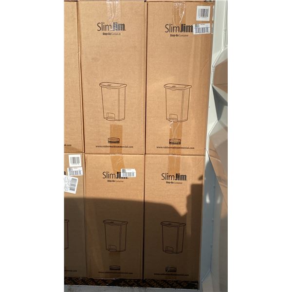 PALLET OF 12 RUBBERMAID COMMERCIAL SLIMJIM 68L STEP-ON WASTE RECEPTACLES *IN BOX*