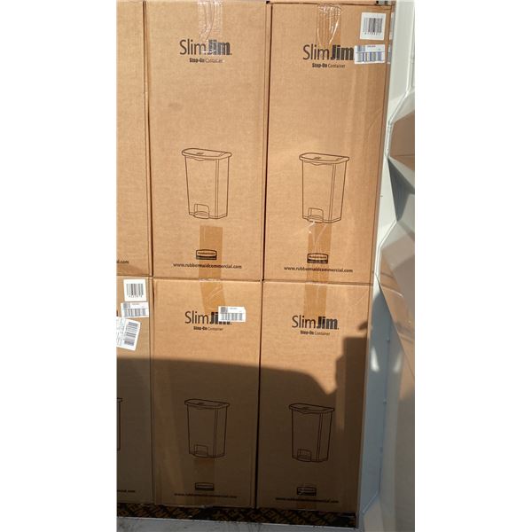 PALLET OF 12 RUBBERMAID COMMERCIAL SLIMJIM 68L STEP-ON WASTE RECEPTACLES *IN BOX*