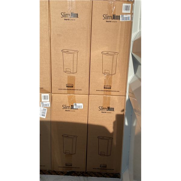 PALLET OF 12 RUBBERMAID COMMERCIAL SLIMJIM 68L STEP-ON WASTE RECEPTACLES *IN BOX*