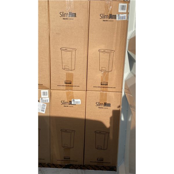 PALLET OF 12 RUBBERMAID COMMERCIAL SLIMJIM 68L STEP-ON WASTE RECEPTACLES *IN BOX*