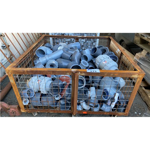 METAL CRATE OF ASSORTED PVC/PLASTIC PLUMBING HARDWARE *CRATE INCLUDED*