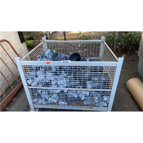 METAL CRATE OF ASSORTED PVC/PLASTIC PLUMBING HARDWARE *CRATE INCLUDED*