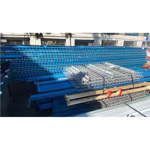 2 PALLETS OF BLUE 12' INDUSTRIAL PALLET RACKING INCLUDING 9- 12' UPRIGHTS, 36- 8' CROSSBARS &