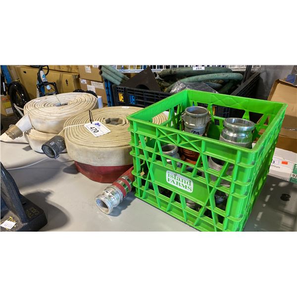 4 ASSORTED INDUSTRIAL FIRE HOSE WITH CRATE OF HOSE FITTINGS/COUPLINGS