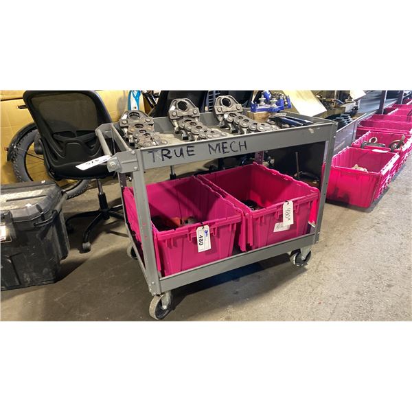 YOST BENCH CHAIN VISE MOUNTED ON ULINE GREY METAL 2 TIER UTILITY CART