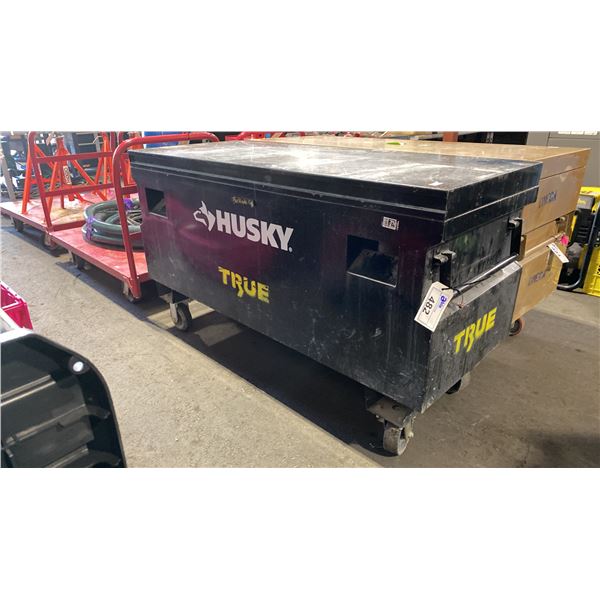 HUSKY BLACK METAL MOBILE INDUSTRIAL JOB BOX APPROX 60"L X 24"D X 35"H