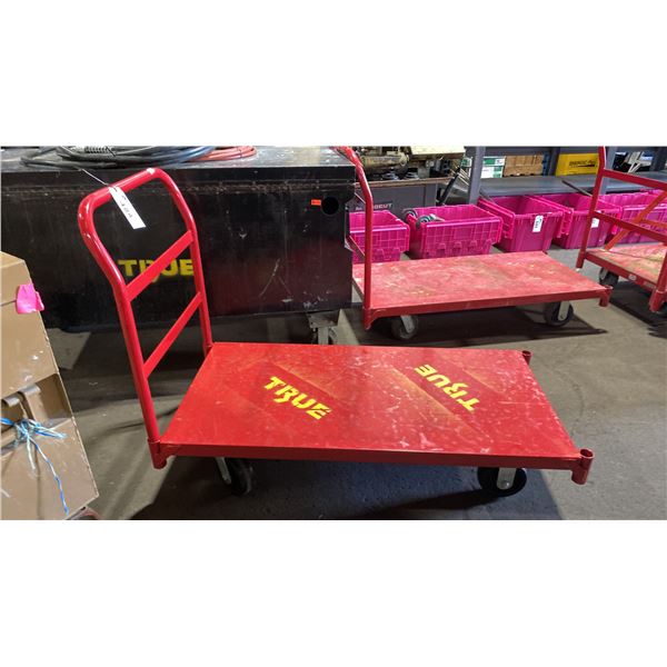 RED METAL MOBILE PLATFORM CART APPROX 48" X 24"