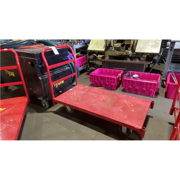 RED METAL MOBILE PLATFORM CART APPROX 48" X 24"