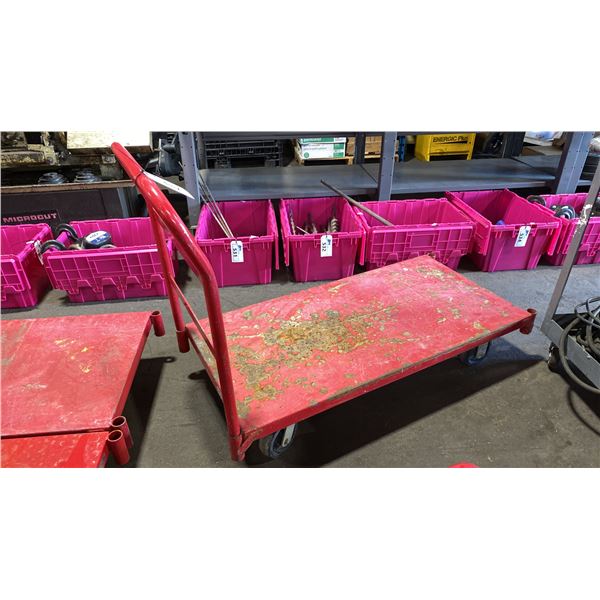 RED METAL MOBILE PLATFORM CART APPROX 48" X 24"