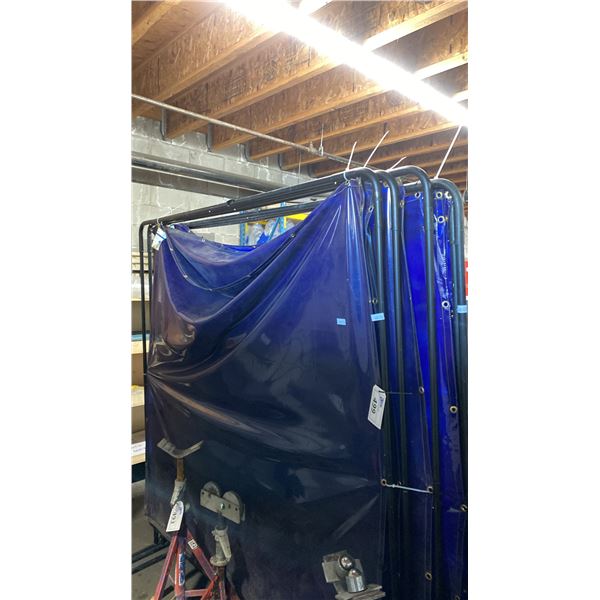 5- TILLMAN 604R66 6' X 6' BLUE VINYL WELDING CURTAINS WITH BLACK METAL FRAMES