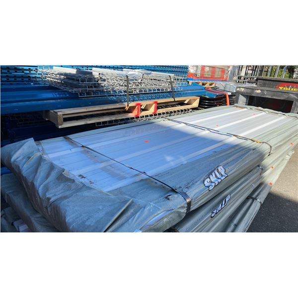STACK OF 100 SKLP WHITE 10'L X 3' 2"W INDUSTRIAL CORRUGATED METAL ROOF / WALL SHEETING