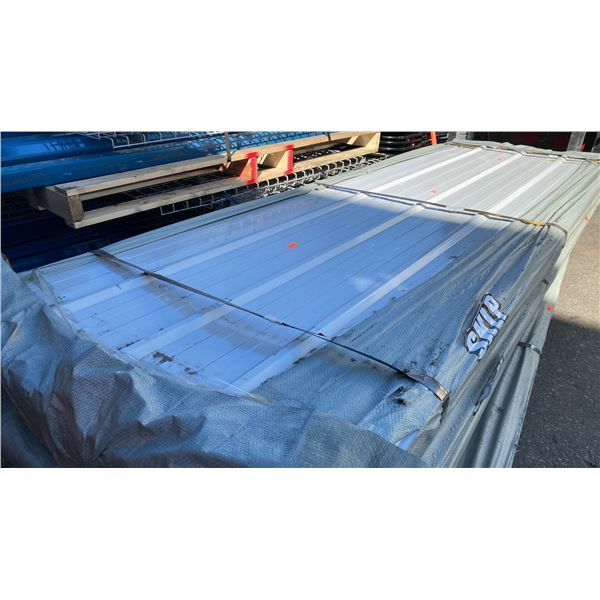 STACK OF 50 SKLP WHITE 10'L X 3' 2"W INDUSTRIAL CORRUGATED METAL ROOF / WALL SHEETING
