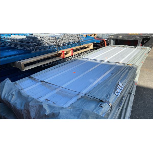 STACK OF 50 SKLP WHITE 10'L X 3' 2"W INDUSTRIAL CORRUGATED METAL ROOF / WALL SHEETING