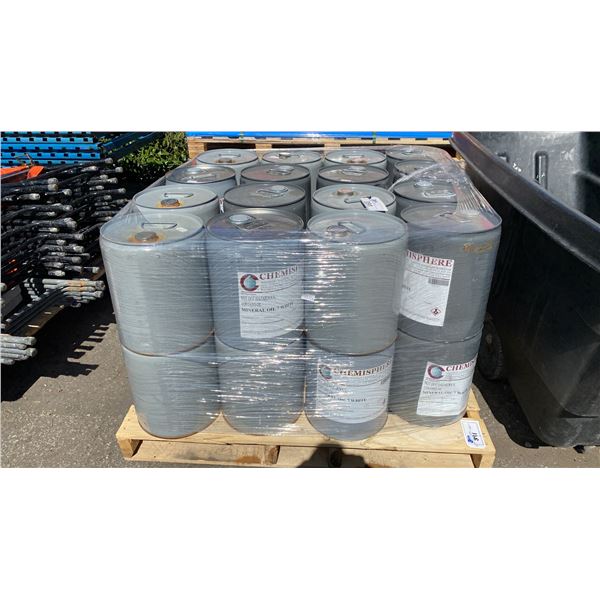 32 METAL JUGS OF CHEMISPHERE COMMERCIAL WHITE MINERAL OIL *MUST TAKE ALL*
