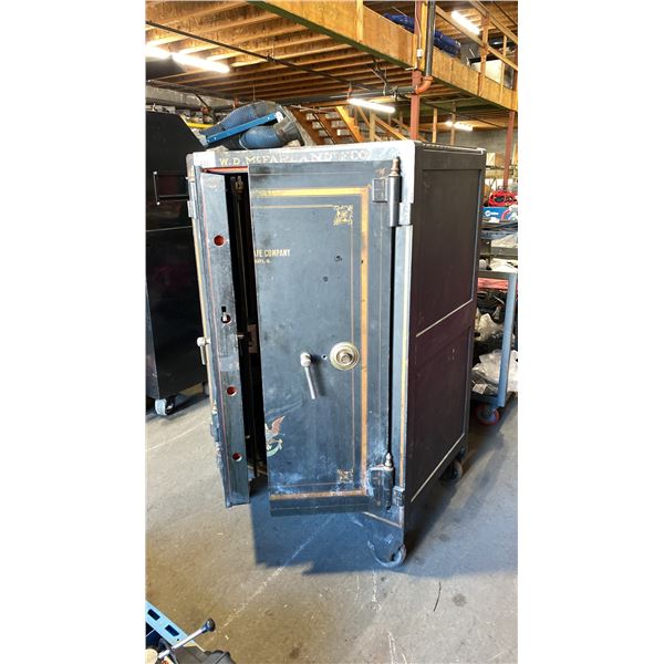 THE HALLS SAFE COMPANY ANTIQUE MOBILE 2 DOOR SAFE APPROX 34"W X 25"D X 55"H