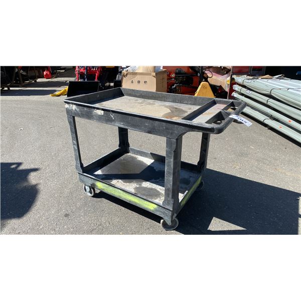 BLACK PLASTIC 2 TIER MOBILE UTILITY CART