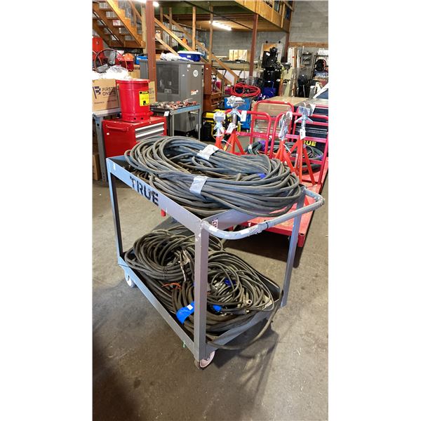 2 TIER METAL SHOP CART WITH WELDING CABLES & HEAVY MACHINE ELECTRICAL CORDS