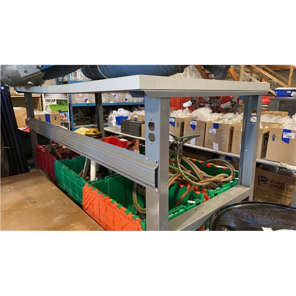 ULINE ADJUSTABLE HEIGHT GREY METAL WOOD TOP WORK TABLE APPROX 72"L X 36"W X 31"H