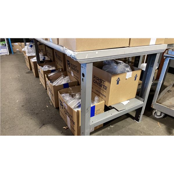 ULINE ADJUSTABLE HEIGHT GREY METAL WOOD TOP WORK TABLE APPROX 72"L X 36"W X 31"H