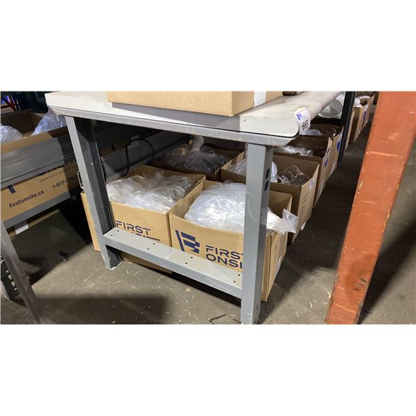 ULINE ADJUSTABLE HEIGHT GREY METAL WOOD TOP WORK TABLE APPROX 72"L X 36"W X 31"H