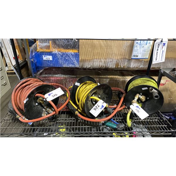 3 BLACK AIR HOSE REELS WITH HOSE