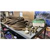 Image 1 : GREY METAL 2 TIER SHOP TABLE, BUNDLE OF OXY-ACETYLENE LINE & REGULATORS/GAUGES