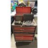 Image 1 : 7 DRAWER SMALL MOBILE TOOL CHEST WITH ASSORTED TOOL CONTENTS, RED METAL TOOLBOX WITH ASSORTED