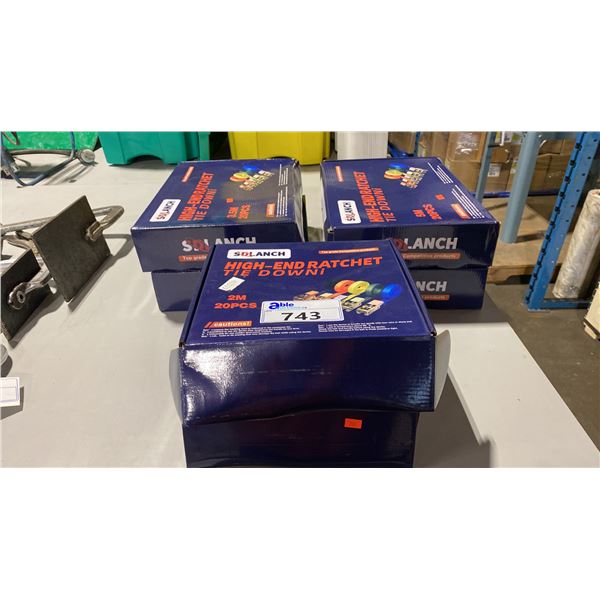 APPROX 120PCS OF ASSORTED SIZE SDLANCH HIGH END RATCHET TIE DOWN STRAPS *ASSORTED COLOURS*