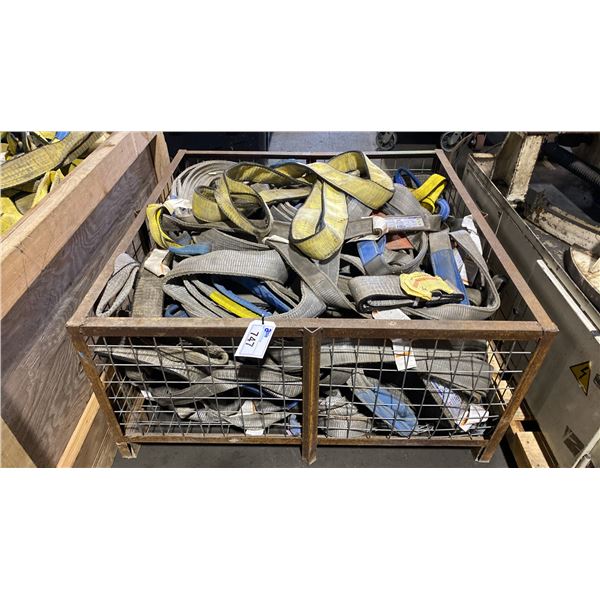 METAL CRATE OF ASSORTED HEAVY DUTY LIFTING STRAPS *CRATE INCLUDED*