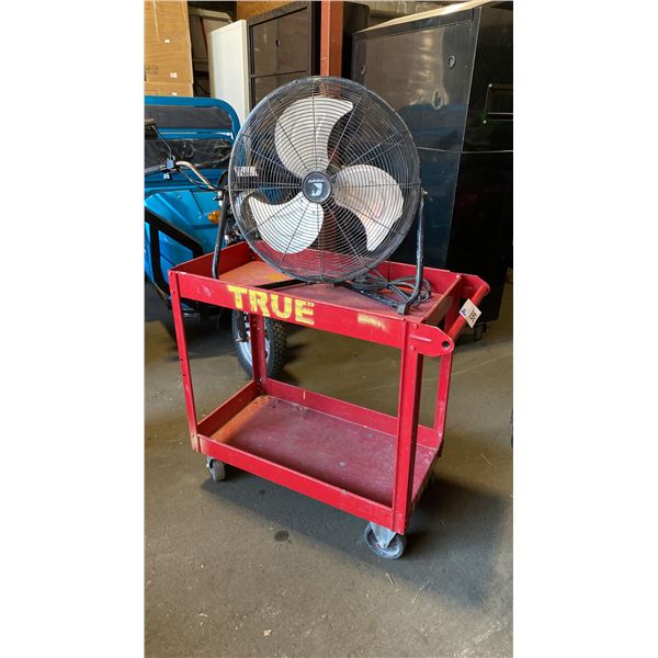 RED METAL 2 TIER SHOP CART WITH DURABULL FLOOR FAN