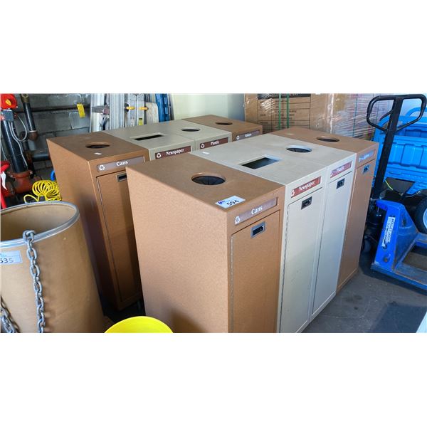 PAIR OF 4 BAY BROWN COMMERCIAL TRASH/RECYCLING STATIONS
