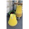 Image 1 : HEAVY YELLOW PLASTIC PIPE STAND CONES WITH ASSORTED WATER LINE HOSE